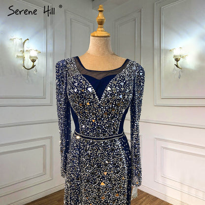 Mermaid Luxury Blue Silver Evening Dresses Gowns 2025 Split Elegant Sparkle Sexy For Women Party LA71050