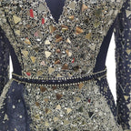 Meerjungfrau Luxus Blau Silber Abendkleider Kleider 2025 Split Elegante Sparkle Sexy Für Frauen Party LA71050 