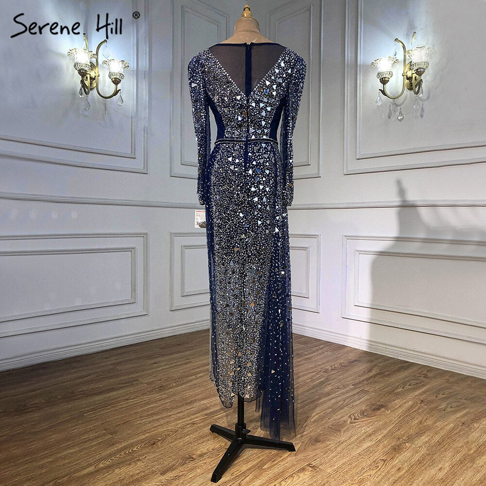 Meerjungfrau Luxus Blau Silber Abendkleider Kleider 2025 Split Elegante Sparkle Sexy Für Frauen Party LA71050 