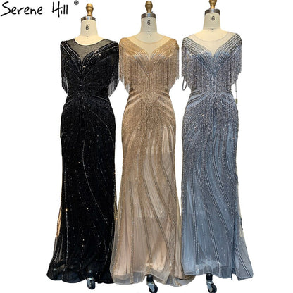 Mermaid Luxury Gold Evening Dresses Gowns 2025 Beading Tassel Elegant For Women Party LA70907