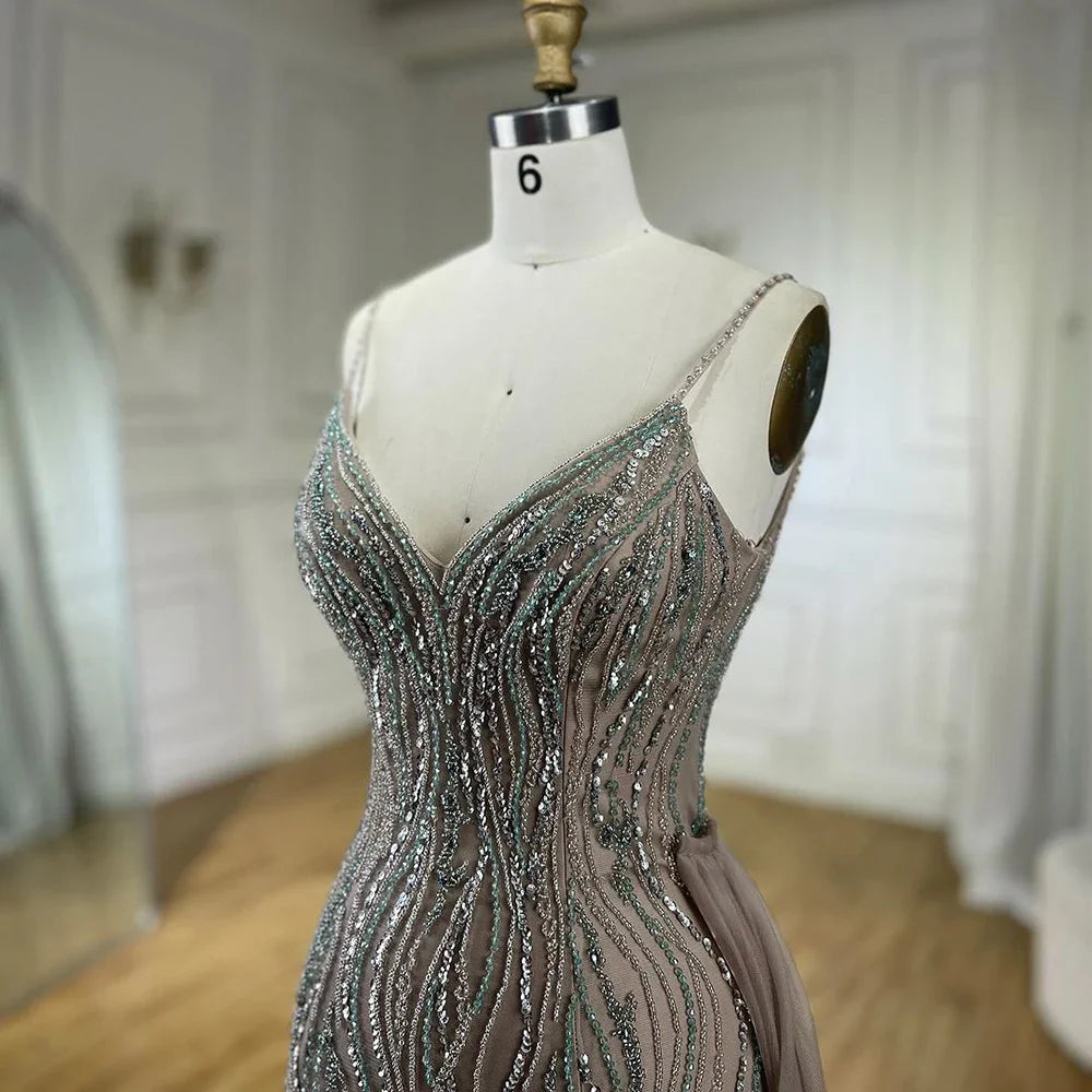 Mermaid Spaghetti Strap Luxury Beaded  Split Evening  Dresses Gowns  For Women Party  Prom Drsses  2025 LA72276