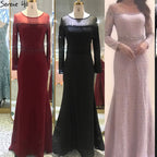 Meerjungfrau Weinrot O-Ausschnitt Abendkleider 2025 Einsame Ärmel Perlen Luxus Abendkleid Design LA70730 