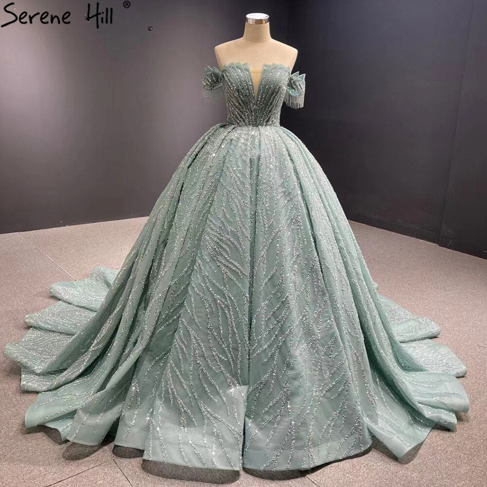 Mint Luxus Perlen Quaste Brautkleider 2025 High-end Lace Up Brautkleid HM67411 Nach Maß 