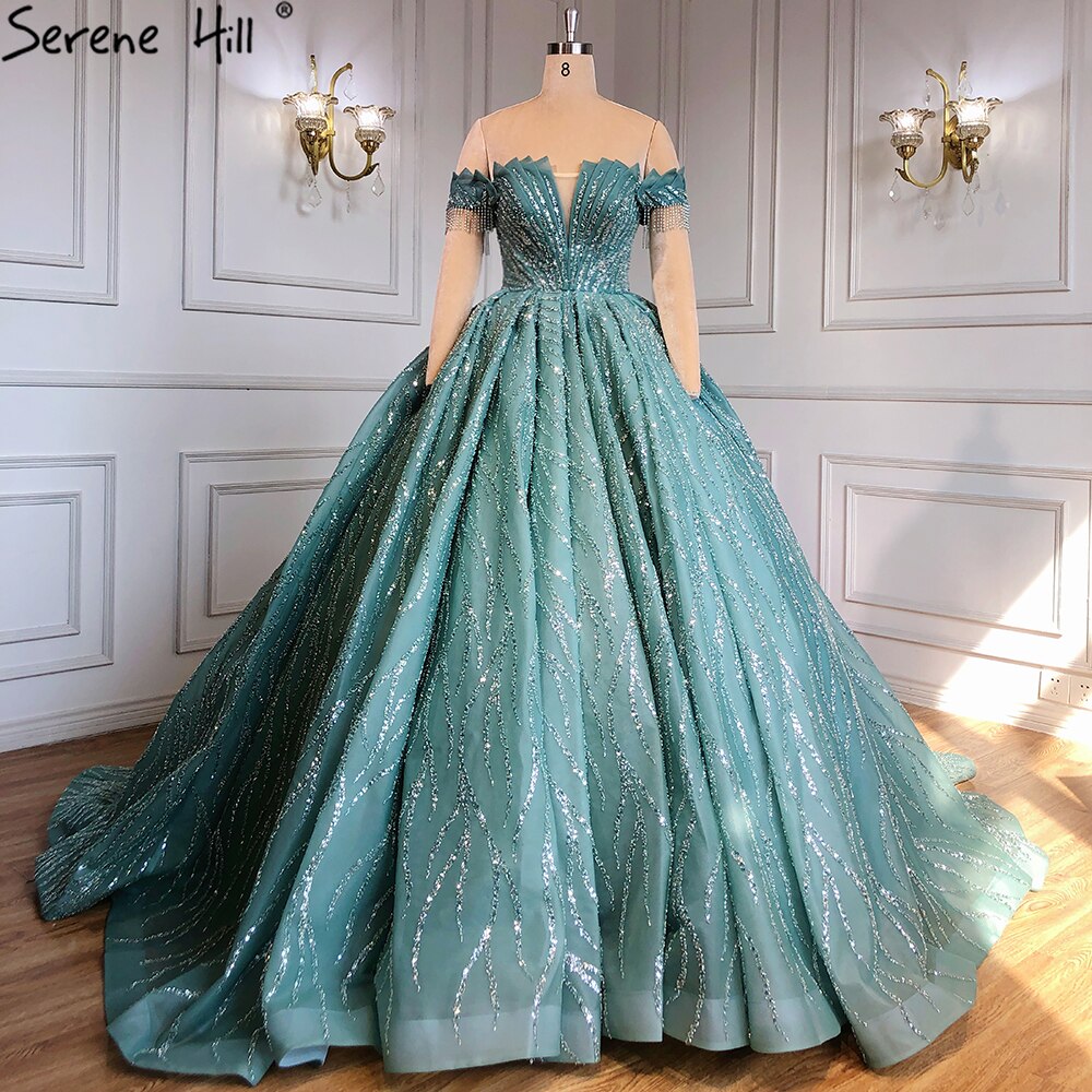 Mint Luxus Perlen Quaste Brautkleider 2025 High-end Lace Up Brautkleid HM67411 Nach Maß 