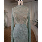 Mint Luxus Meerjungfrau Muslimischen Abendkleider Kleider 2025 Cape Ärmel Perlen Elegante Für Frauen Hochzeit Party LA72182 