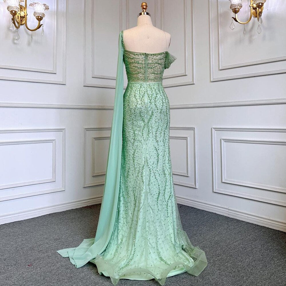 Mint Mermaid Luxus Abendkleider Kleider Elegante Perlen Eine Schulter 2025 Für Frauen Party LA71638 