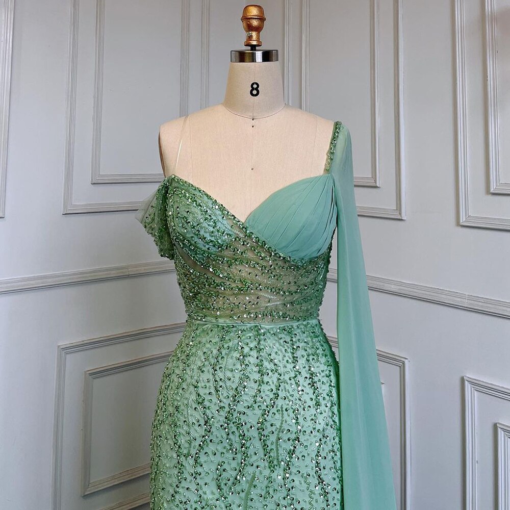 Mint Mermaid Luxus Abendkleider Kleider Elegante Perlen Eine Schulter 2025 Für Frauen Party LA71638 