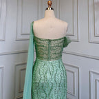 Mint Mermaid Luxus Abendkleider Kleider Elegante Perlen Eine Schulter 2025 Für Frauen Party LA71638 