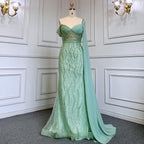 Mint Mermaid Luxus Abendkleider Kleider Elegante Perlen Eine Schulter 2025 Für Frauen Party LA71638 