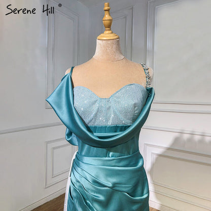 Mint Mermaid Split Evening Dresses Gowns 2025 Diamon One Shoulder Sexy For Women Party LA70875