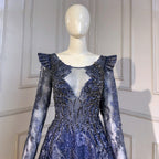 Moslim Blue A-lijn Avond Jurken 2025 Lace Kralen Luxe Voor Vrouw Party LA71552