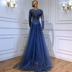 Moslim Blue Mermaid Avond Jurken 2025 Overrok Luxe Kralen Elegant für Vrouw Party LA71558 