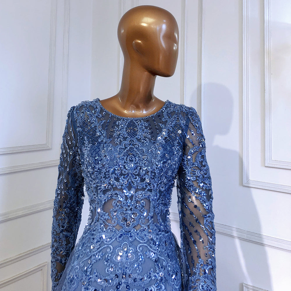 Moslim Blue Mermaid Avond Jurken 2025 Overrok Luxe Kralen Elegant für Vrouw Party LA71558 