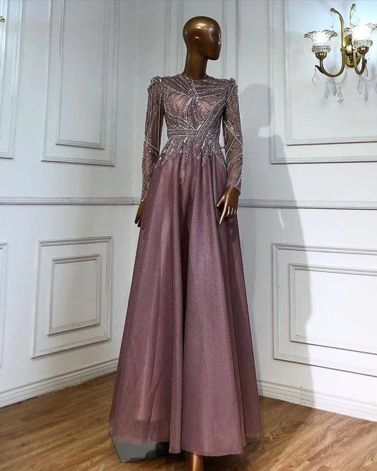 Moslim Roze Avond Jurken 2025 Kralen A-lijn Luxe Voor Vrouwen Wedding Party LA71290L