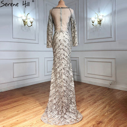 Musliim Grey Mermaid Evening Dresses 2025 Lace Beading Crystal Elegant For Women Party LA71131