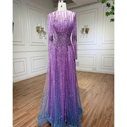 Muslim A Line Beaded Luxury Arabic Evening Dresses Gowns 2025 For Women Wedding Party LA71907