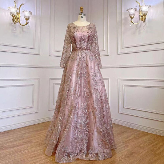Muslim A-Line Pink Luxury Evening Dresses Gowns Lace Beaded 2025 For Women Party LA71794