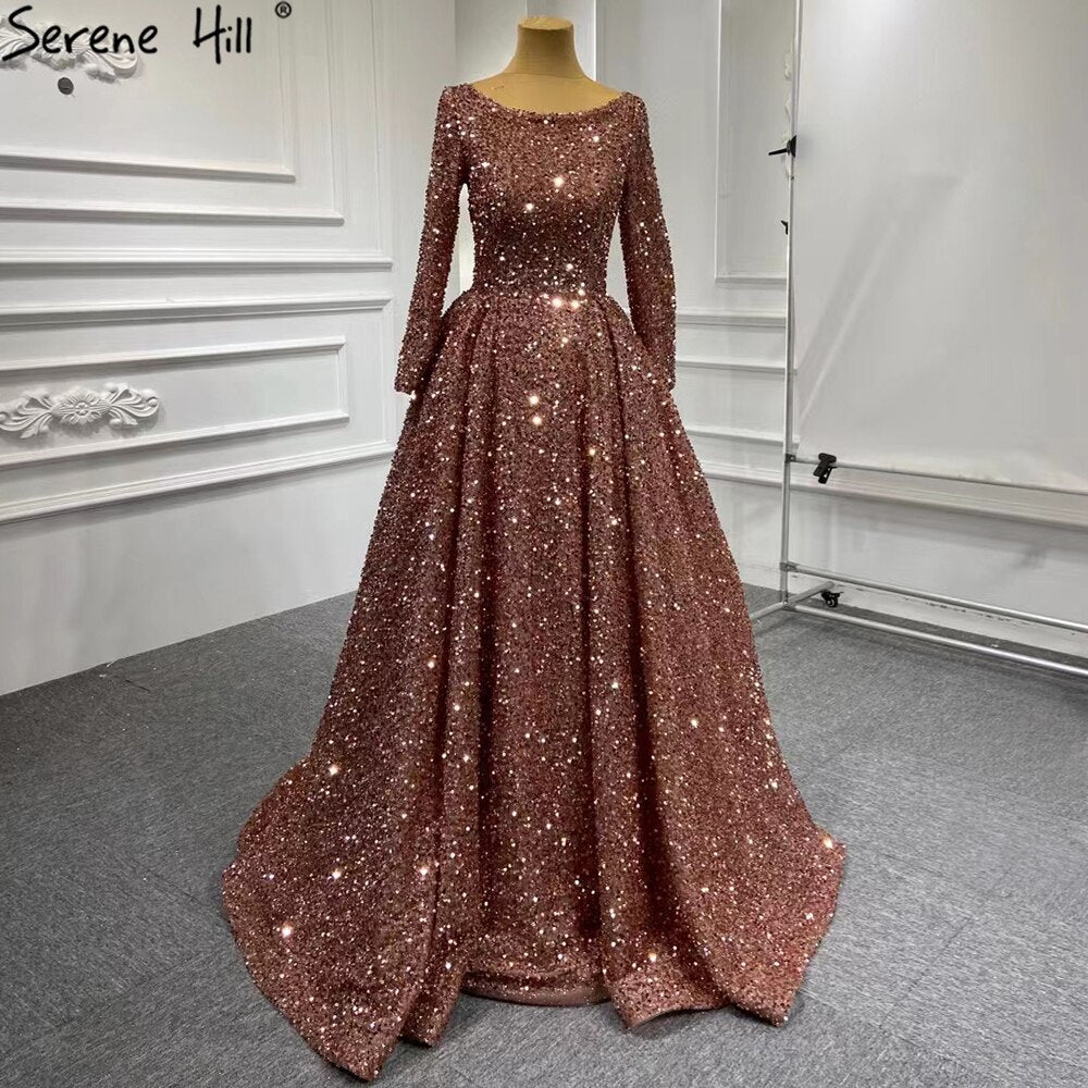 Muslim Bean Rosa Gold Abendkleider Kleider 2025 A-Line Luxus Sparkle Für Frauen Party HM67124A 