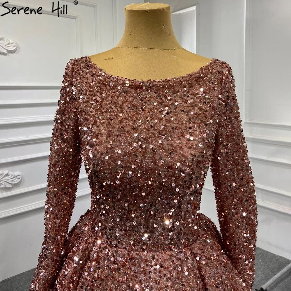 Muslim Bean Rosa Gold Abendkleider Kleider 2025 A-Line Luxus Sparkle Für Frauen Party HM67124A 