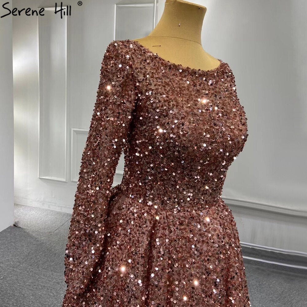 Muslim Bean Rosa Gold Abendkleider Kleider 2025 A-Line Luxus Sparkle Für Frauen Party HM67124A 