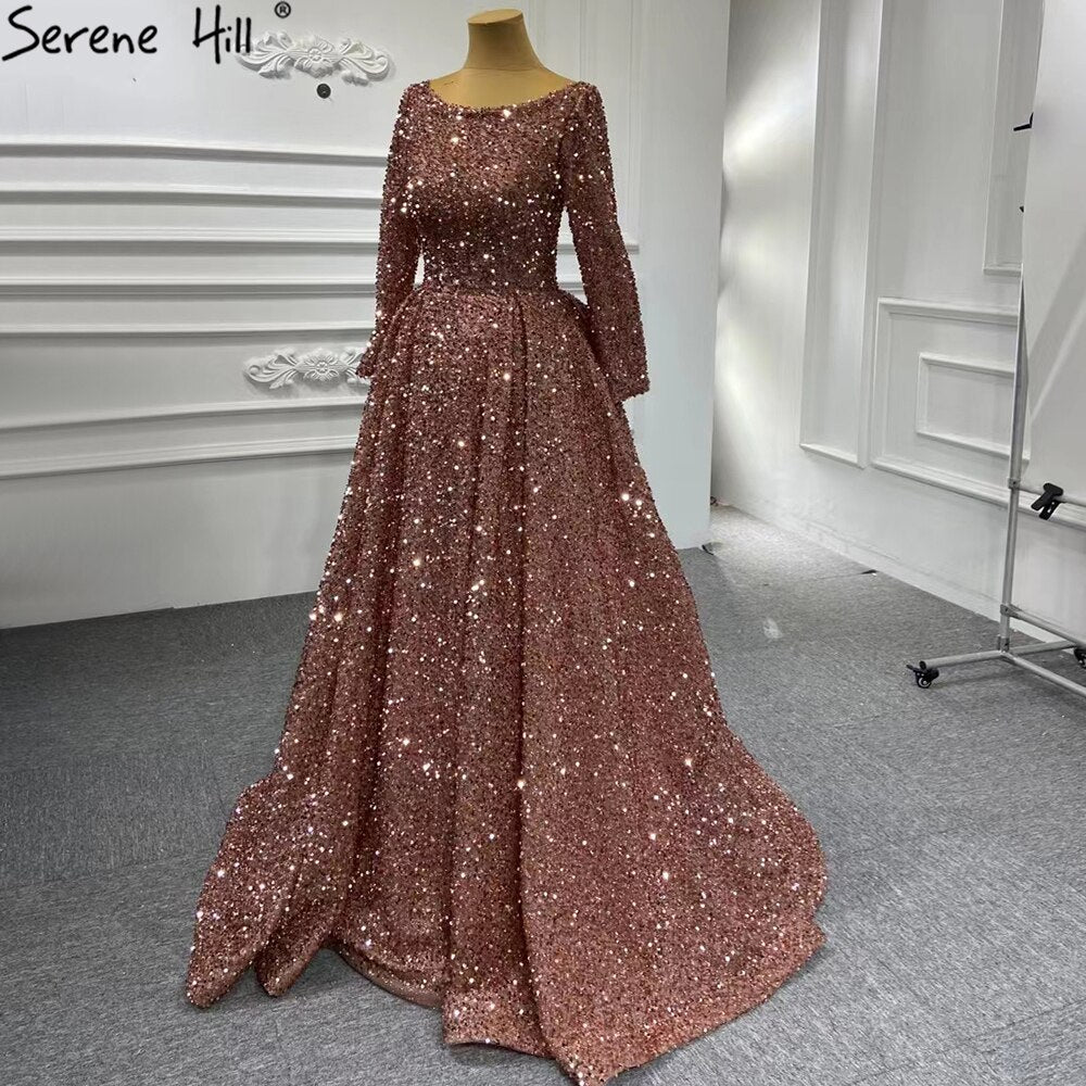 Muslim Bean Rosa Gold Abendkleider Kleider 2025 A-Line Luxus Sparkle Für Frauen Party HM67124A 