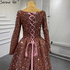 Muslim Bean Rosa Gold Abendkleider Kleider 2025 A-Line Luxus Sparkle Für Frauen Party HM67124A 
