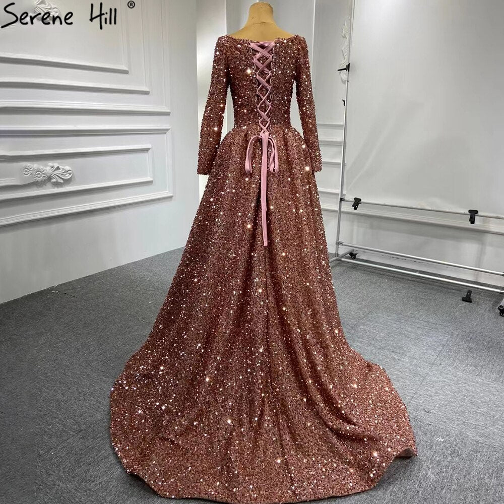 Muslim Bean Rosa Gold Abendkleider Kleider 2025 A-Line Luxus Sparkle Für Frauen Party HM67124A 