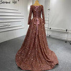 Muslim Bean Rosa Gold Abendkleider Kleider 2025 A-Line Luxus Sparkle Für Frauen Party HM67124A 
