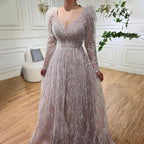 Vestidos de noche largos musulmanes beige con plumas y cuentas, de lujo, estilo Dubái, para mujer, para fiesta de boda, LA72172 