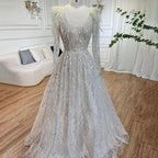 Vestidos de noche largos musulmanes beige con plumas y cuentas, de lujo, estilo Dubái, para mujer, para fiesta de boda, LA72172 