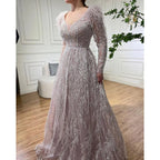 Vestidos de noche largos musulmanes beige con plumas y cuentas, de lujo, estilo Dubái, para mujer, para fiesta de boda, LA72172 