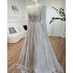 Vestidos de noche largos musulmanes beige con plumas y cuentas, de lujo, estilo Dubái, para mujer, para fiesta de boda, LA72172 