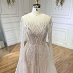 Muslimischen Beige Elegante Überrock Meerjungfrau Luxus Perlen Abendkleider Kleider 2025 Für Frau Party LA72528 