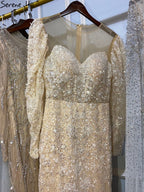 Muslimischen Beige Meerjungfrau Abendkleider Kleider 2025 Luxus Sparkle Elegante Puffärmeln Formale Kleid LA71040 