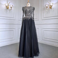 Muslim Black A-Line Luxury Beaded Ankle Length Evening Dresses Gowns 2025 For Women Party LA71290
