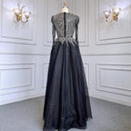 Muslim Black A-Line Luxury Beaded Ankle Length Evening Dresses Gowns 2025 For Women Party LA71290