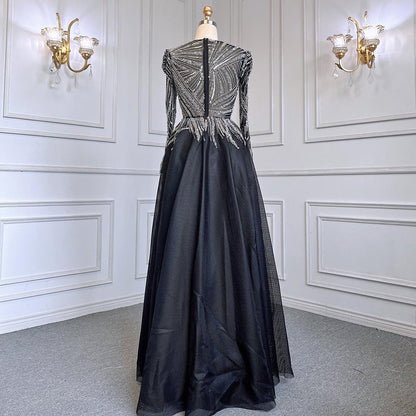 Muslim Black A-Line Luxury Beaded Ankle Length Evening Dresses Gowns 2025 For Women Party LA71290