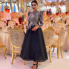 Vestido de noche musulmán negro de corte A, midi, de lujo, con cuentas, largo hasta los tobillos, para mujer, fiesta, LA71290 