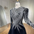 Vestido de noche musulmán negro de corte A, midi, de lujo, con cuentas, largo hasta los tobillos, para mujer, fiesta, LA71290 
