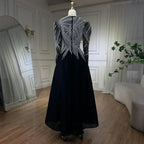 Vestido de noche musulmán negro de corte A, midi, de lujo, con cuentas, largo hasta los tobillos, para mujer, fiesta, LA71290 