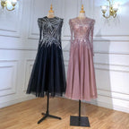 Vestido de noche musulmán negro de corte A, midi, de lujo, con cuentas, largo hasta los tobillos, para mujer, fiesta, LA71290 