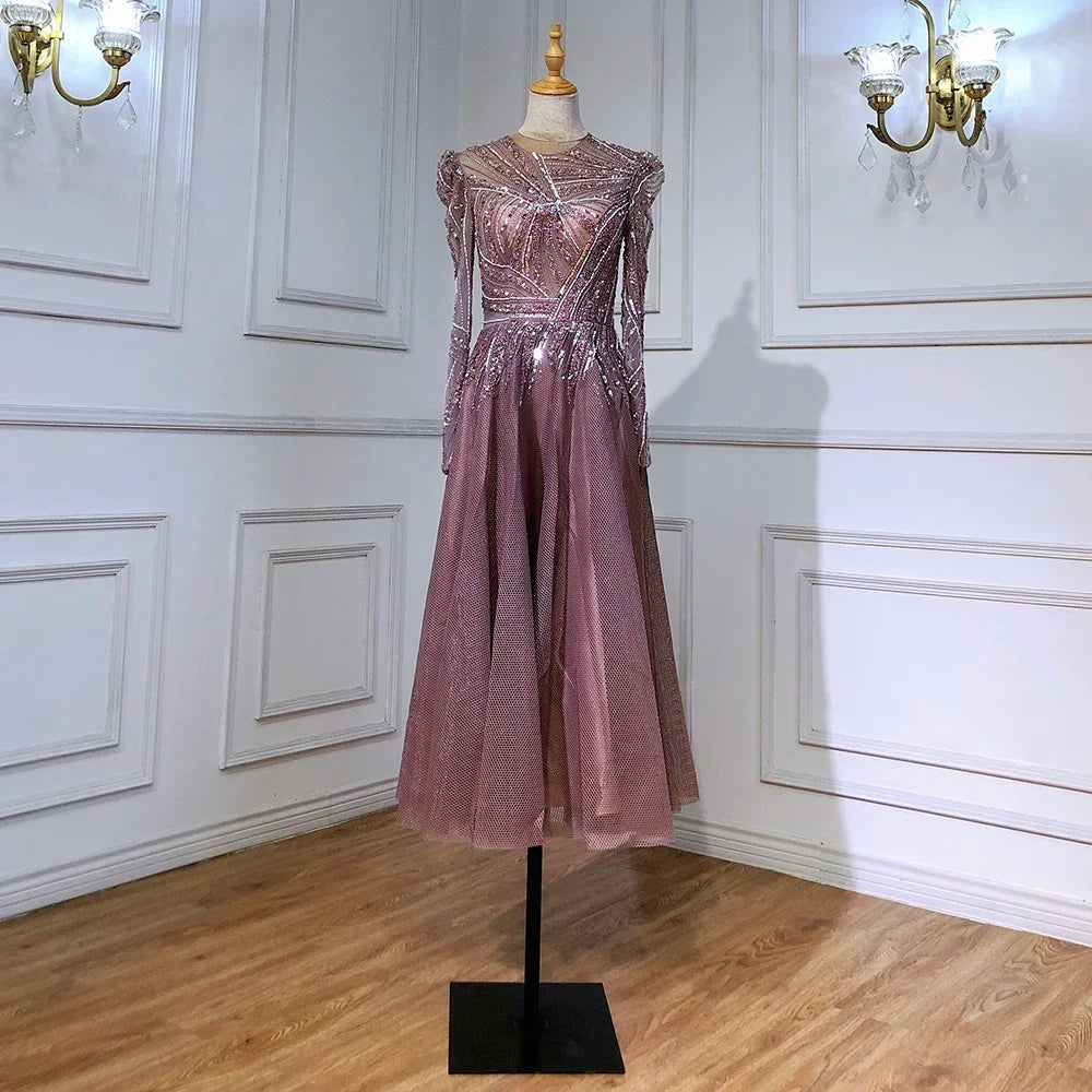 Vestido de noche musulmán negro de corte A, midi, de lujo, con cuentas, largo hasta los tobillos, para mujer, fiesta, LA71290 
