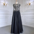 Vestido de noche musulmán negro de corte A, midi, de lujo, con cuentas, largo hasta los tobillos, para mujer, fiesta, LA71290 