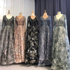 Muslimischen Schwarz A-linie Liebsten Neck Abendkleider Lange Arm Kleider 2025 Luxus Perlen Für Frauen Party LA71023A 
