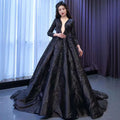 Vestido de novia musulmán de lujo negro con encaje y cuentas, manga larga, hecho a medida, 2025 HM67500 