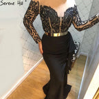 Vestidos de noche musulmanes de sirena negra, elegantes vestidos de satén con cuentas para mujer, para fiesta, LA71219 