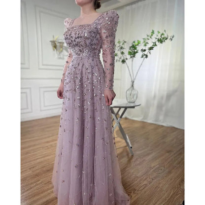 Muslim Blue A Line  Evening Dresses Luxury Beaded  Formal Gowns 2025 For Women Party LA71762A