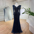 Vestido de noche musulmán azul elegante con cuentas y corte sirena, estilo árabe, de lujo, para mujer, para boda, fiesta, 2025, LA71931 