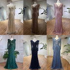 Vestido de noche musulmán azul elegante con cuentas y corte sirena, estilo árabe, de lujo, para mujer, para boda, fiesta, 2025, LA71931 