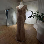 Vestido de noche musulmán azul elegante con cuentas y corte sirena, estilo árabe, de lujo, para mujer, para boda, fiesta, 2025, LA71931 